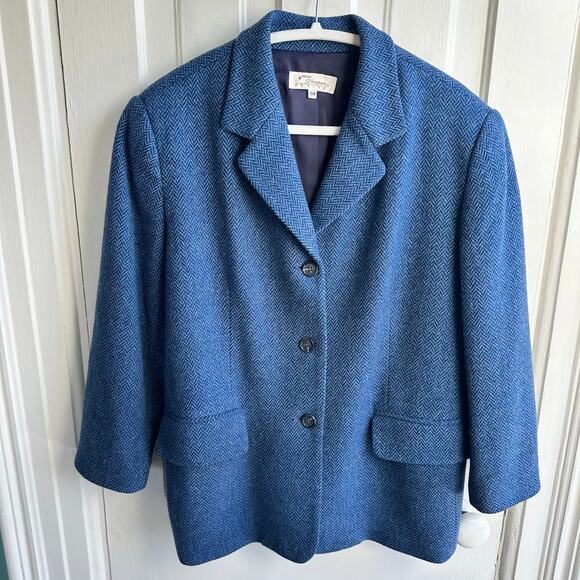 Vintage Norm Thompson Wool Herringbone Tweed Blazer Petite - Picture 2 of 8